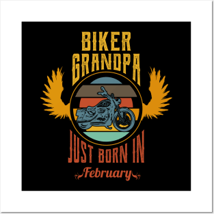 Biker grandpa just born in february Posters and Art